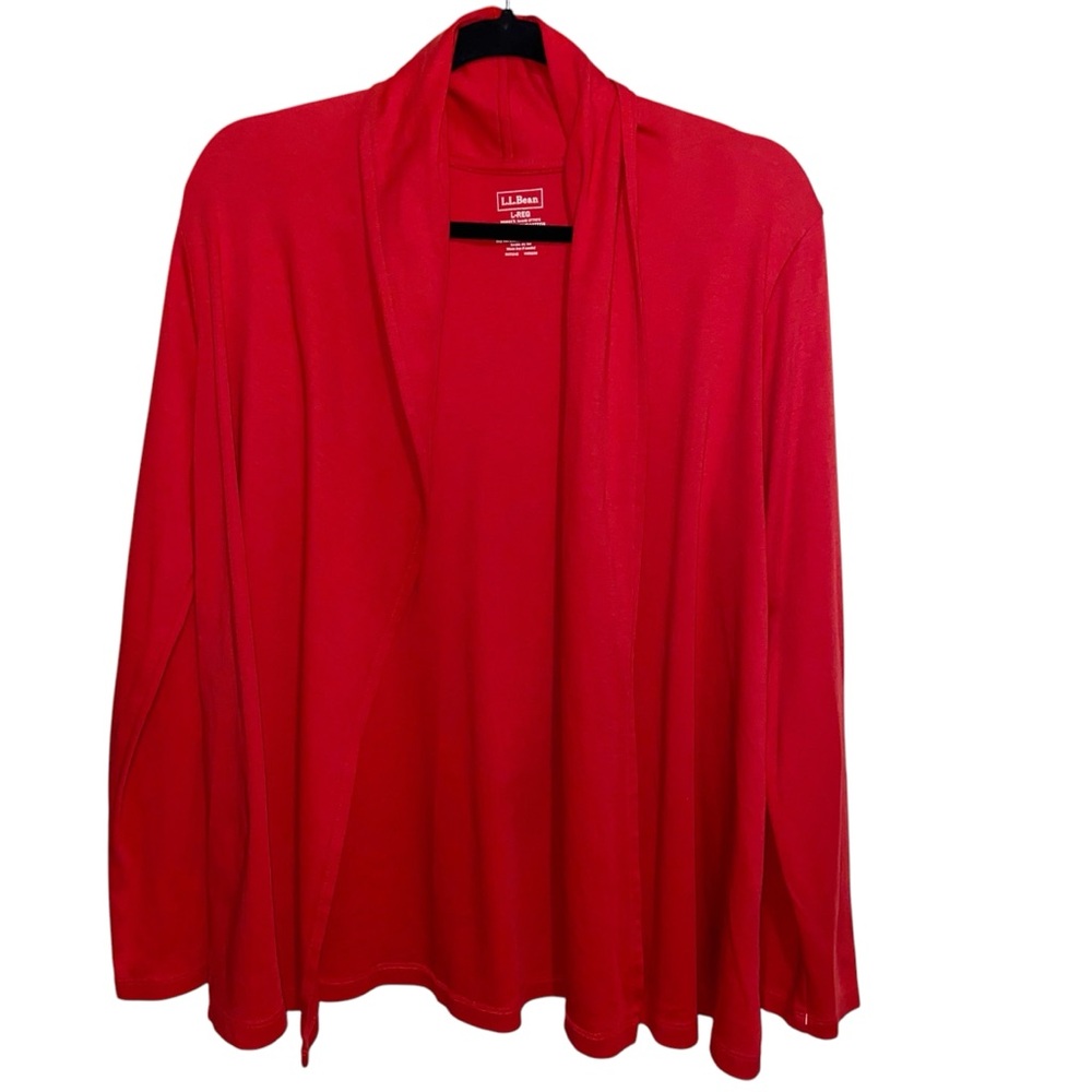 LL Bean Top Womens Large Supima Cotton Peru Open Cardigan Jacket Red Mature - Picture 1 of 8